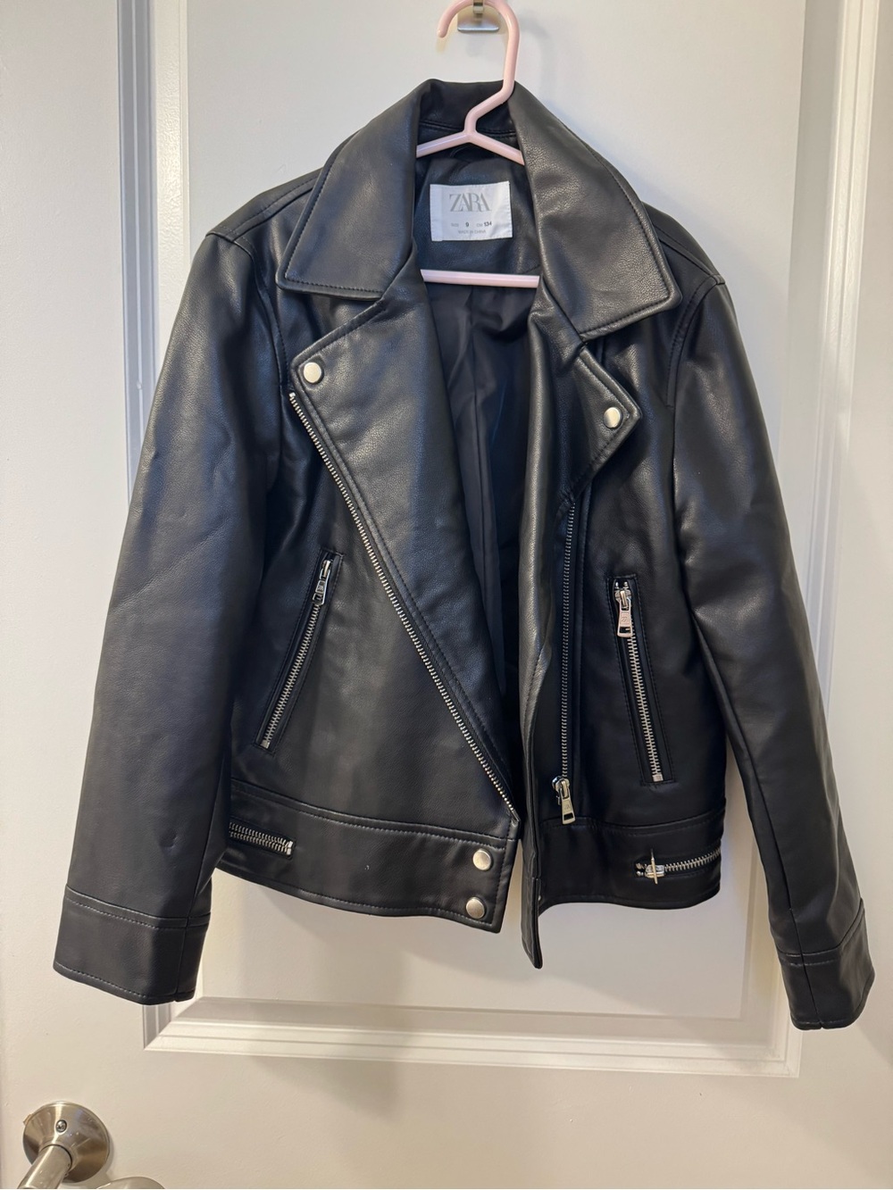 Zara Kids Black Faux Leather Moto Jacket Size 9